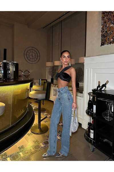 dshee woman Taşlı Palazzo Denim Pantolon