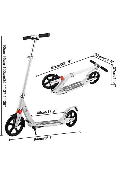 Fitness World push scooter with large wheels, adjustable height and foldable double suspension system