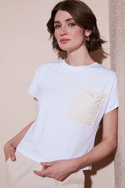 Lela Tricou din bumbac, cu un singur buzunar, cu croiala normală, cu decolteu rotund 5865818