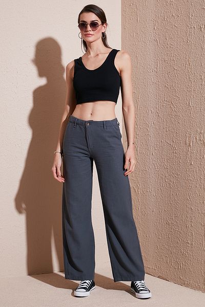 Lela Cotton Standard Fit High Waist Wide Leg Pants Pants 668Yp5193
