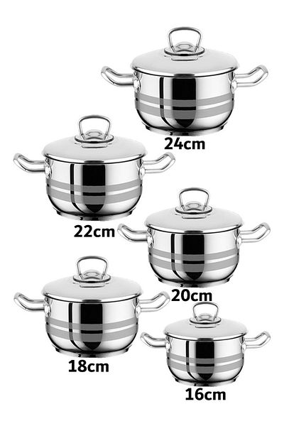 Top Chef 10 Piece Turkish Stainless Steel 18/10  Cookware Set