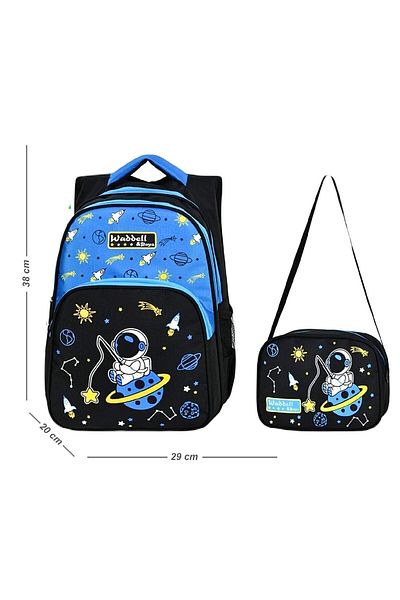 Linea Waddell 3 Compartment Primary School and Lunch Box - Astronaut Blue-Black 3004