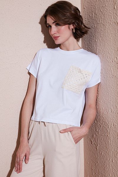 Lela Tricou din bumbac, cu un singur buzunar, cu croiala normală, cu decolteu rotund 5865818