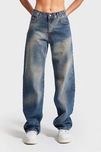 its basic Blugi din denim cu talie înaltă, cu croială dreaptă - Culoare T.Kot, spălare specială, 100% bumbac