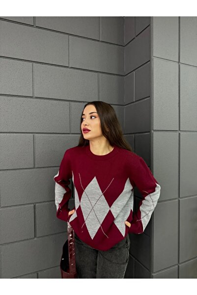 charm butik Жіночий светр з коміром-велосипедом і візерунком «баклава»