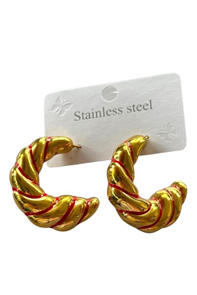 TAKIŞTIR أقراط فولاذية ملتوية باللون الذهبي (زوج)