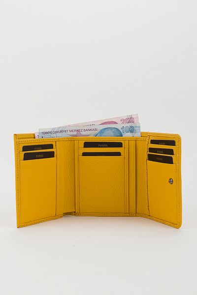 Fossil Boxed Genuine Leather Yellow Women's Hand Portfolio Card Holder Wallet