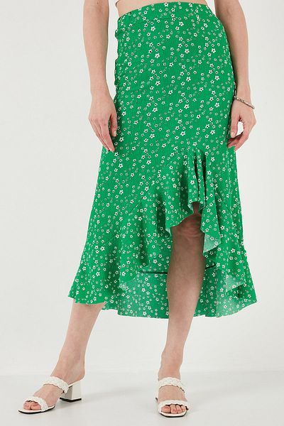 Lela High Waist Midi Floral Print Skirt - Skirt with Flounce and Slit 5869012