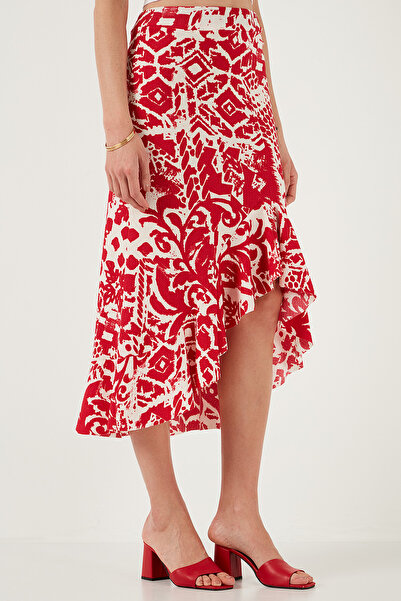 Lela Fusta cu tăietură midi cu talie înaltă cu modele cu tăietură normală 5869013