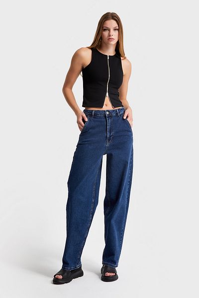 its basic Blugi de damă, culoare albastru închis, 1W4-5, țesătură lycra, cu croiala largi