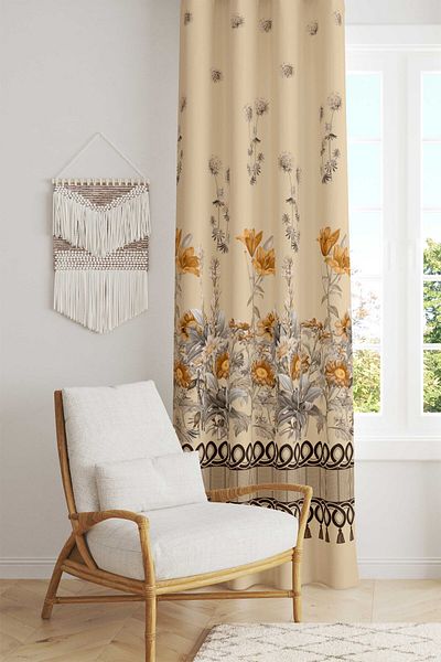 Diper Cream Floor - Satin Belt Nostalgi Patterned and Digital Printed Background Curtain