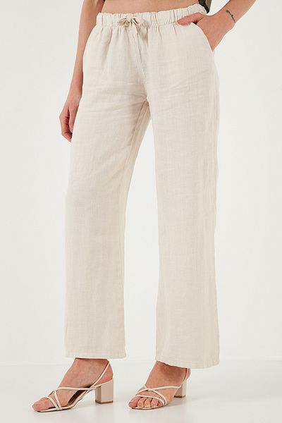 Lela Relaxed Fit Regular Waist Wide Leg Double Pockets Linen Pants Pants 668Yp4991