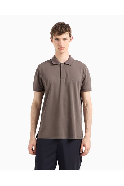 Emporio Armani Men's Polo Neck Regular Fit Pure Cotton Short Sleeve Brown Polo Neck T-Shirt Em 001146   Af13742-U6