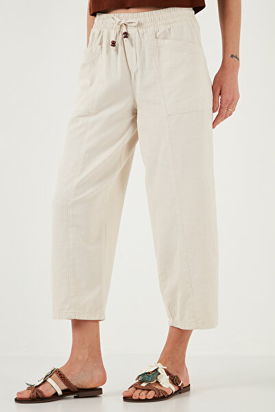 Lela Pamuklu Relaxed Fit Yüksek Bel Geniş Kısa Paça Pantolon PANTOLON 668YP5318