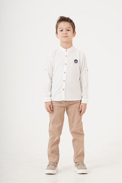 Esterella boy/folding sleeve/hatch collar/shirt suit