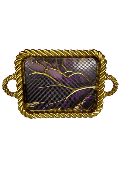 BYBKURUMSAL TvA Luxury Gold Frame Pattern Plastic Tray - 38X28 Tree Branches