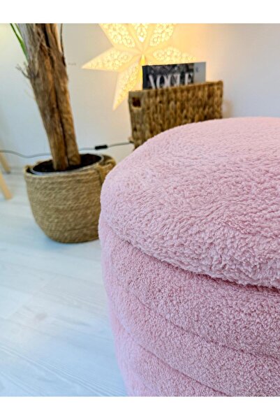 WEBPANYA Geniş Oturum Alanlı Handmade Teddy Kumaş Sandıklı Silindir Dekoratif Puf Orta Sehpa