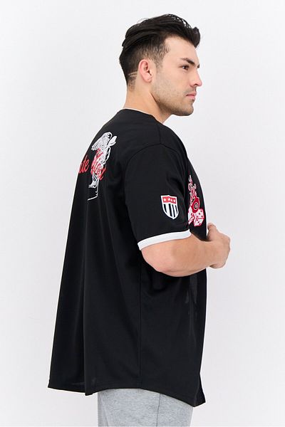 Brooklyn Men Sportswear Fit Short Sleeves Baseball Jersey, Black