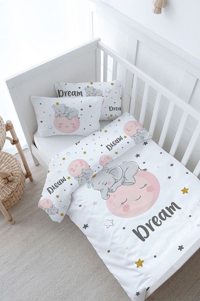 Tuğba Kuğu Baby Size Duvet Cover Set (100X150) - for Baby Series - Sleeping Elephant on the Moon