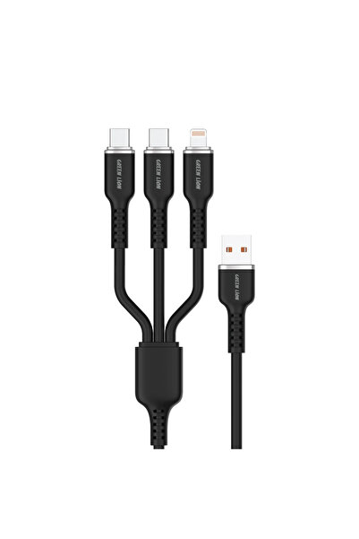 Green Lion كابل سيليكون 3 في 1 من USB-A إلى USB-Cx2 وLightning بقوة 60 وات بط...