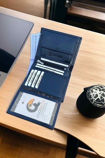 Dodo4men Ανδρικό πορτοφόλι από γνήσιο δέρμα Navy Blue με κέρμα (12cm X 9cm)