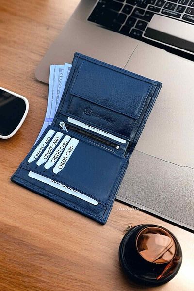 Dodo4men Ανδρικό πορτοφόλι από γνήσιο δέρμα Navy Blue με κέρμα (12cm X 9cm)