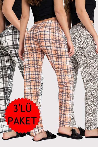 DONEX Balení 3 kusů bavlněné tenké prodyšné látky Stuha v pase Detailní potištěné dámské pyžamové kalhoty bez kapsy