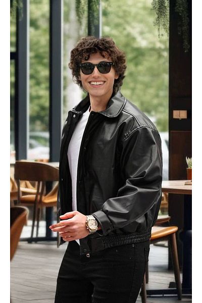 BASEL.CO Ανδρικό δερμάτινο μπουφάν New Season Oversize