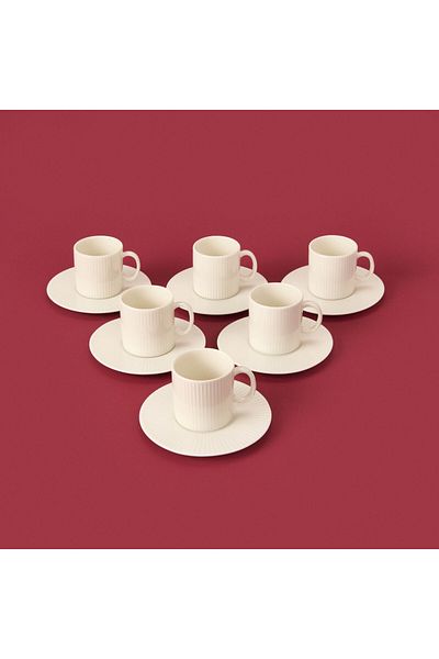 Tulü Porselen White Tulu Porcelain 12 Piece Striped Coffee Cup Set