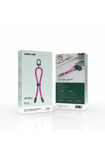 Green Lion Keychain Lanyard Usb-C To Usb-C 60W - Pink