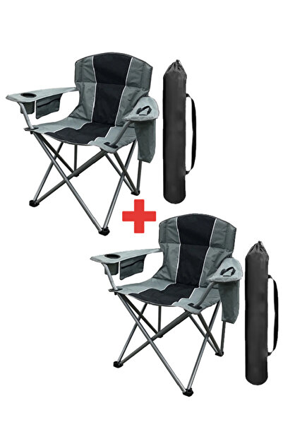 KANA Kamp Sandalyesi Buz Çantalı Siyah Gri   2'Lİ