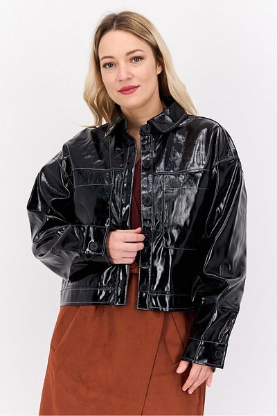 Violet Romance Women Solid Leather Jacket, Black