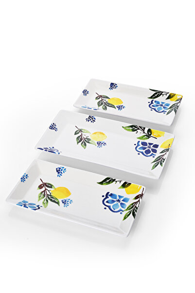 Piatti Naturali 3’lü Limon Desen Handmade Seramik Kahvaltı Salata Sunum Çerezlik Seti Kayık Tabak Seti