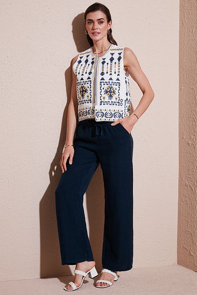 Lela Relaxed Fit Regular Waist Wide Leg Double Pockets Linen Pants Pants 668Yp4991