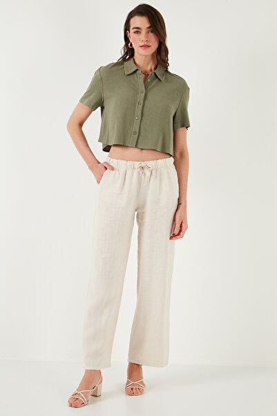 Lela Relaxed Fit Regular Waist Wide Leg Double Pockets Linen Pants Pants 668Yp4991