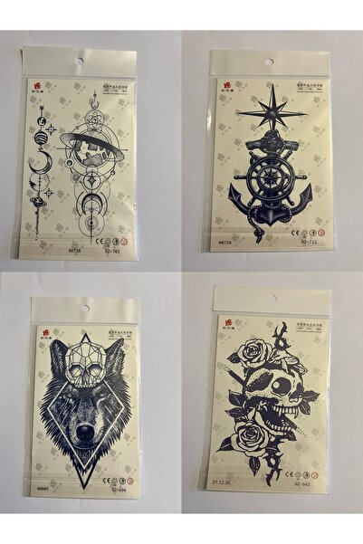 Airbrush Tattoo Kuru Kafa Çapa 3 Hafta Kalıcı 4 Adet Birden Yapıştırma Geçici Dövme Yarı Kalıcı Dövmeler