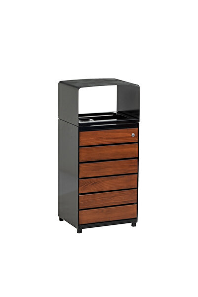 abencelik Ahşaplı Dış Mekan Çöp Kovası Avm Park Bahçe Metal Çöp Kutusu