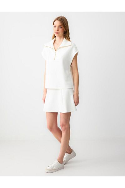 Jimmy Key White Relaxed Cut High Waist Knitted Mini Skirt