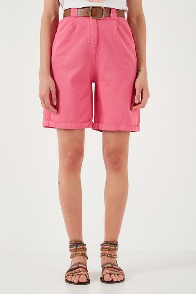 Lela Cotton Relaxed Fit High Waist Belt Gabardine Short Shorts 668Yp4710