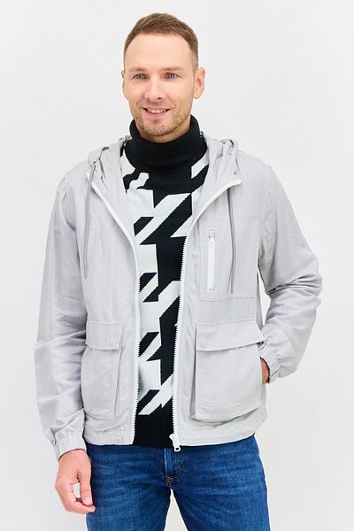 Esprit Men Plain Hooded Soft Shell Jacket, Grey