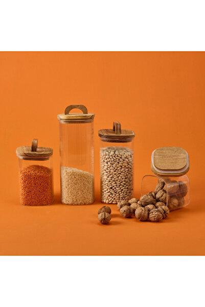 AROW Regina 4'lü Cam Kavanoz - Şeffaf / Açık Kahverengi