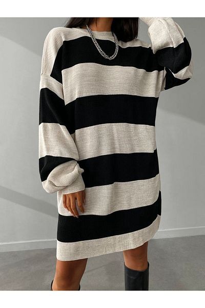 Cistern İstanbul Women's Striped Balloon Sleeve Dress