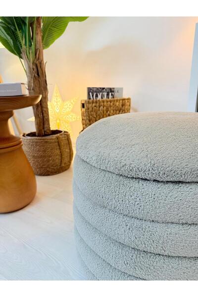 WEBPANYA Geniş Oturum Alanlı Handmade Teddy Kumaş Sandıklı Silindir Dekoratif Puf Orta Sehpa