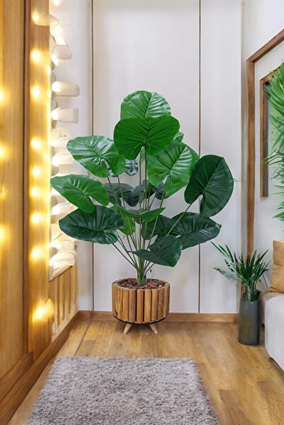 SY Vista Yapay Difenbahya Salon Bitkisi Ahşap Saksı 90 CM