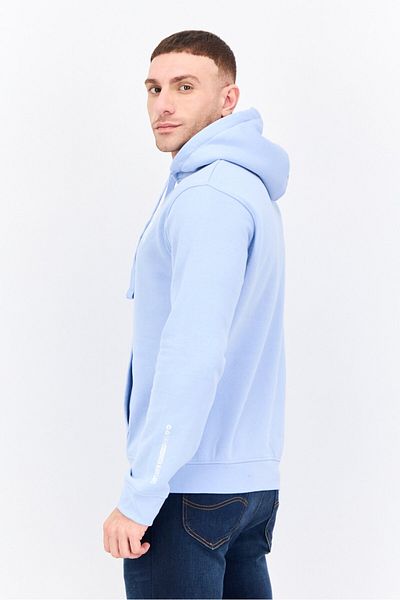 Crosshatch Men Brand Logo Long Sleeves Hooded Sweatshirt, Light Blue