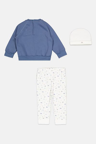 Lily & Jack Toddlers Boy 3 Pcs Graphic Print Sweatshirt And Bottom With Beanie, Blue