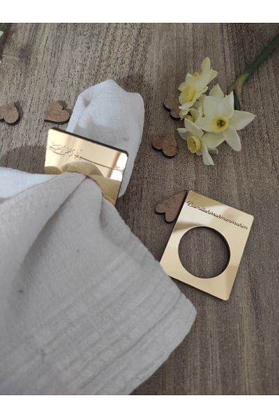 aycut Turkish Bismillahirrahmanirrahim Written Gold Gold Ramadan Special Napkin Ring Set of 6