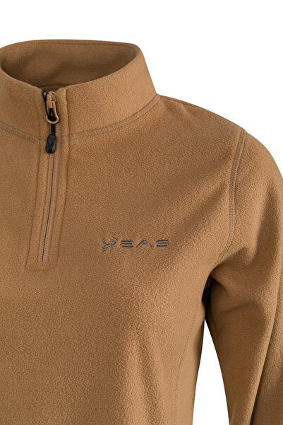 2AS Camila Kadın Yarım Fermuarlı İnce Polar Sweatshirt Camel