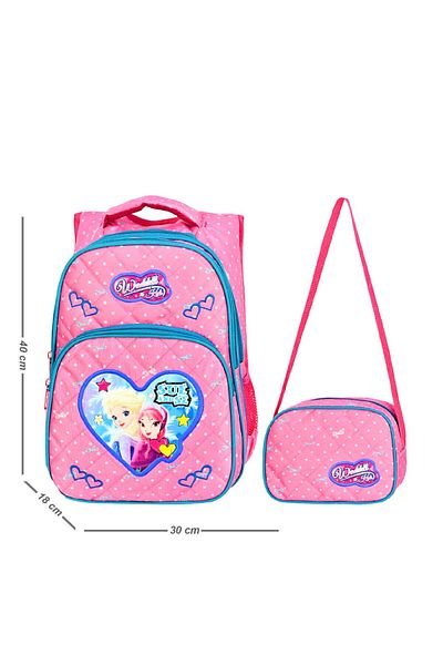Linea Waddell 3 Compartment Primary School and Lunch Box - Heart Spotted Pink 5001