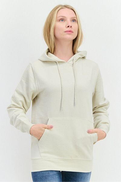 Juice Women Hooded Plain Long Sleeves Sweatshirt, Beige